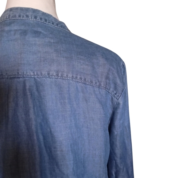Banana Republic Button Up Midi Length Roll Tab Sleeve Chambray Shirt Dress Sz 8 - Picture 6 of 6